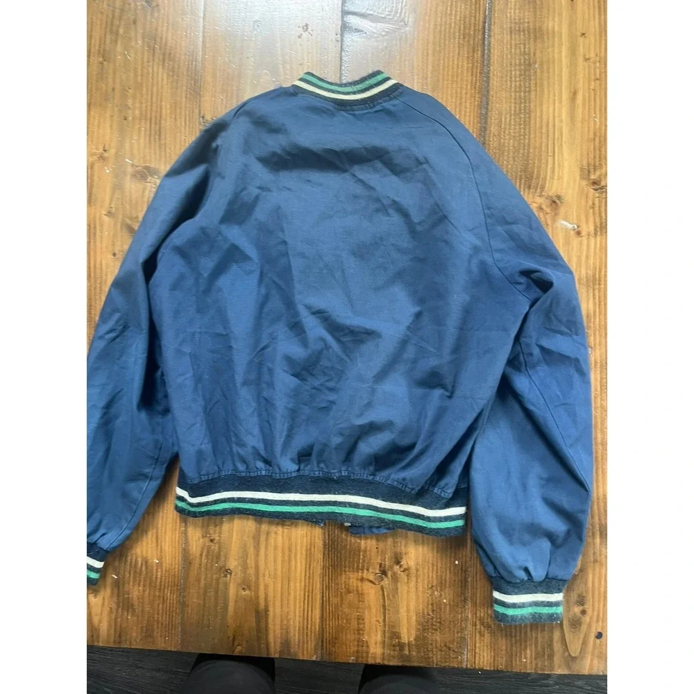 Vintage Sears Dragon Bomber Jacket Mens Large Navy Blue Full Zip Windbreaker 70s